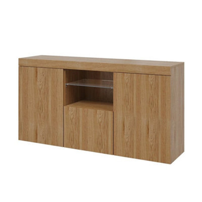 Wooden Tv Stand Unit 3 Doors Sideboard Cupboard Glass Shelf Display Cabinet - image 1