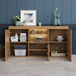 Wooden Tv Stand Unit 3 Doors Sideboard Cupboard Glass Shelf Display Cabinet - thumbnail 3