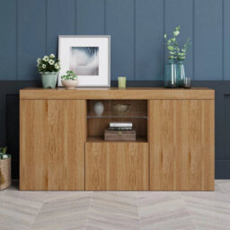 Wooden Tv Stand Unit 3 Doors Sideboard Cupboard Glass Shelf Display Cabinet - thumbnail 6