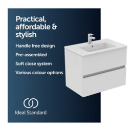 Ideal Standard Eurovit+ 700mm Wall Mounted Vanity Unit With 2 Drawers In Gloss White - thumbnail 2