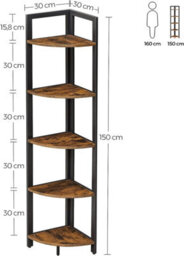 Songmics 5-Tier Corner Shelf, Multipurpose Storage Shelf, Plant Stand, 30 X 30 X 150 Cm, Industrial, For Living Room, Bedroom, Home - thumbnail 9