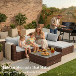 EVRE Brown Rattan Garden Furniture Set 5 Seater Corner Sofa With Glass Table & Footstool - Inc Weekend Delivery - thumbnail 6