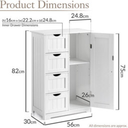 Christow 4 Drawer Bathroom Cabinet Unit White - thumbnail 7