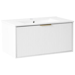 Beliani Wall Mounted Vanity Unit With Basin With Gold Handle Tilcara White