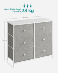 Songmics Dresser Chest, Cloth 5-Drawer Storage Organizer, Dresser, For Lounge, Passage, Baby Room, Light Grey And White - thumbnail 2