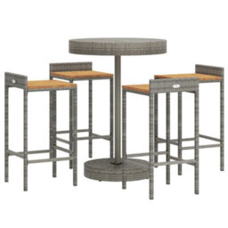 Berkfield 5 Piece Garden Bar Set Grey Poly Rattan&solid Wood Acacia - thumbnail 3