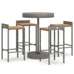 Berkfield 5 Piece Garden Bar Set Grey Poly Rattan&solid Wood Acacia - thumbnail 2