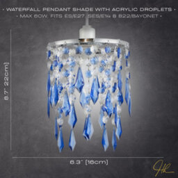 Happy Homewares Modern Waterfall Design Pendant Shade With Clear/blue Acrylic Drops And Beads - thumbnail 7