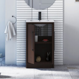 Royal Bathrooms Livora 500mm Black Woodgrain Floor Standing Vanity Cloakroom Unit 2 Door With Minimalist Basin & Matt Black Handle - thumbnail 4