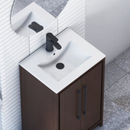 Royal Bathrooms Livora 500mm Black Woodgrain Floor Standing Vanity Cloakroom Unit 2 Door With Minimalist Basin & Matt Black Handle - thumbnail 5