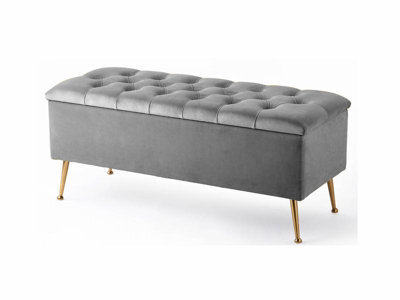 150Cm Amara Chesterfield Ottoman Storage Bench - Plush Velvet Shoes Bench - Grey Upholstery Footstool Storage With Legs - image 1