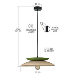 Luminosa Lighting Luminosa Ferro Dome Pendant Ceiling Light Beige, Green 1X E27 - thumbnail 3