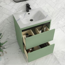 Royal Bathrooms Orion 600mm Mint Sage 2 Drawer Floor Standing Bathroom Vanity Unit With Carrara White Basin & Black Accent Trim - thumbnail 4