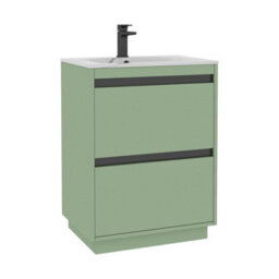 Royal Bathrooms Orion 600mm Mint Sage 2 Drawer Floor Standing Bathroom Vanity Unit With Carrara White Basin & Black Accent Trim - thumbnail 7