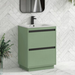 Royal Bathrooms Orion 600mm Mint Sage 2 Drawer Floor Standing Bathroom Vanity Unit With Carrara White Basin & Black Accent Trim - thumbnail 6