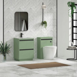 Royal Bathrooms Orion 600mm Mint Sage 2 Drawer Floor Standing Bathroom Vanity Unit With Carrara White Basin & Black Accent Trim - thumbnail 3
