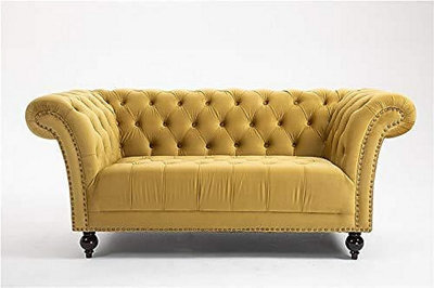 Mustard 2 Seater Handmade Chesterfield Sofa Armchair Settee Love Seat Velvet - D Pro T Homeware - image 1