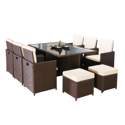 ABC Ralph Cube Rattan Garden Furniture Set 10 Seater (Brown)
