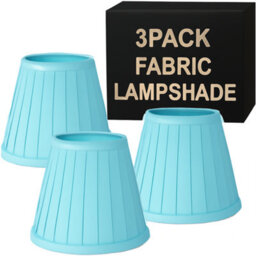 3 Pack 22Cm Light Blue Fabric Coolie Lampshades With A60 Led Bulbs For Ceiling & Table Lamps