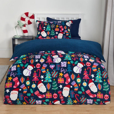 OHS Christmas Duvet Cover Pillowcase Bedding Set Present Gift Quilt, Navy - Double - image 1