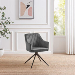 Furniturebox Uk 2X Calla Grey Velvet Swivel Dining Chairs - thumbnail 2
