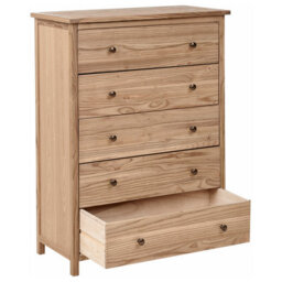 Wyld And Coco Sassafras Home 5-Drawer Sideboard, Light Natural Wood Rustic Cabinet For Bedroom Living Room - thumbnail 5