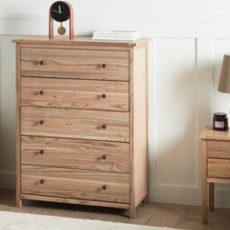 Wyld And Coco Sassafras Home 5-Drawer Sideboard, Light Natural Wood Rustic Cabinet For Bedroom Living Room - thumbnail 2