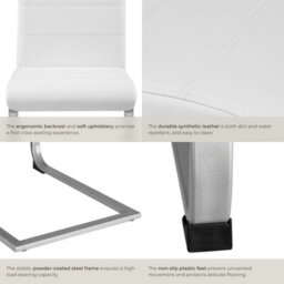 Tectake Set Of 6 Dining Chairs - Cantilevered, High Backrest, Flat Steel Frame  - White - thumbnail 5