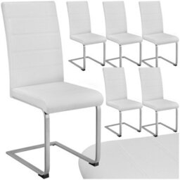 Tectake Set Of 6 Dining Chairs - Cantilevered, High Backrest, Flat Steel Frame  - White - thumbnail 1
