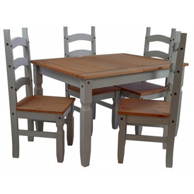 "Dining Table And 4 Chairs Set Grey 5'0"" Solid Wood Mexican Pine Wooden" - image 1