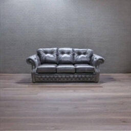Chesterfield Handmade 3 Seater Sofa Old English Storm Black Leather In Era Style - thumbnail 3