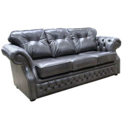 Chesterfield Handmade 3 Seater Sofa Old English Storm Black Leather In Era Style - thumbnail 2