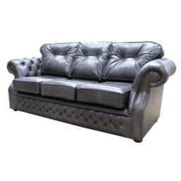 Chesterfield Handmade 3 Seater Sofa Old English Storm Black Leather In Era Style - thumbnail 4