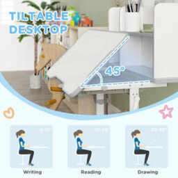 Aiyaplay Kids Desk And Chair Set W/ Tiltable Desktop, Reading Rack, Grey - thumbnail 4