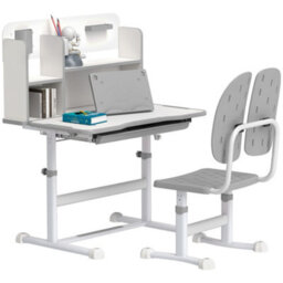 Aiyaplay Kids Desk And Chair Set W/ Tiltable Desktop, Reading Rack, Grey - thumbnail 2