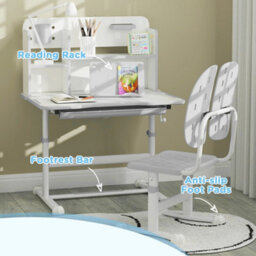 Aiyaplay Kids Desk And Chair Set W/ Tiltable Desktop, Reading Rack, Grey - thumbnail 7