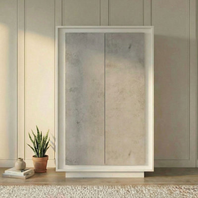 FurniComp LTD Furnicomp Berlin 2 Door 106Cm Matt White And Concrete Grey Highboard/tall Sideboard - image 1