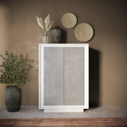 FurniComp LTD Furnicomp Berlin 2 Door 106Cm Matt White And Concrete Grey Highboard/tall Sideboard - thumbnail 4