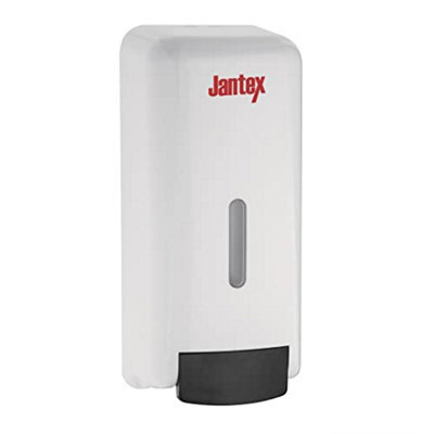 Jantex Wall-Mounted Liquid Soap And Hand Sanitiser Dispenser 1 Litre, White, Dose: 1 Ml, Easy To Fill Refillable Reservoir, Sleek