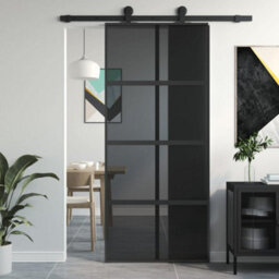 Berkfield Sliding Door Black 90X205 Cm Tempered Glass And Aluminium - thumbnail 1