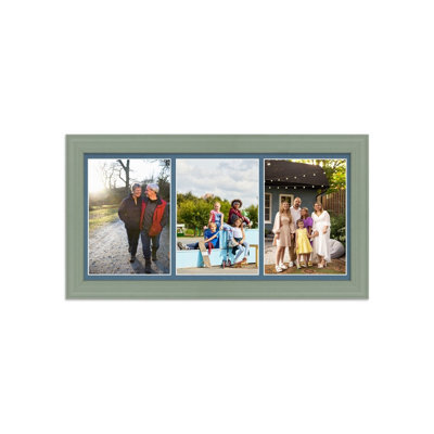 AK Frames 16X8 Green Classic Multi Photo Frame With Pompadour Mount - Holds 3 Apertures (3X) 7X5 Photos - image 1