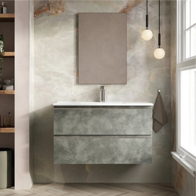 Banyetti Vatilla 1000mm Wall Hung Vanity Unit With Lira Basin - Cemento Grey - image 1