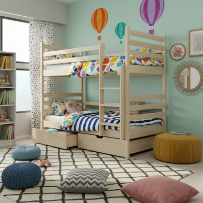Nemo Children Room Bunk Bed Wooden Frame Abs Edge Finish Split Into Two Beds With Ladder 198X97X161Cm Pine - image 1