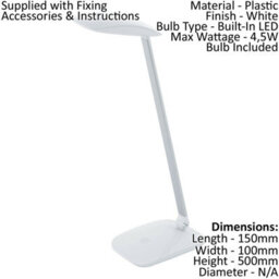 Set Of 2 Modern White Table Desk Lamps With Touch Control And Dimming Led Bulbs - thumbnail 2