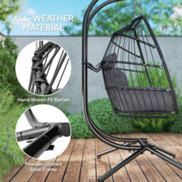 Outsunny Rattan Double Hanging Egg Chair With Stand, Cushion, Dark Grey - thumbnail 5