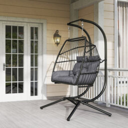 Outsunny Rattan Double Hanging Egg Chair With Stand, Cushion, Dark Grey - thumbnail 8