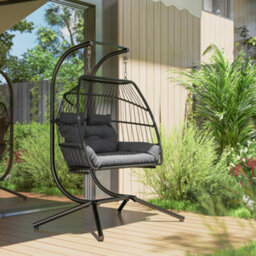 Outsunny Rattan Double Hanging Egg Chair With Stand, Cushion, Dark Grey - thumbnail 9