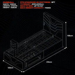 X Rocker Oracle Small Double Led Tv Gaming Bed - Black Rgb - thumbnail 9