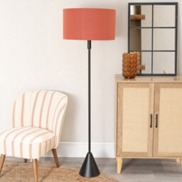 Valuelights Mitch Rust Fabric Drum Lamp Shade Black Single Stem Triangle Floor Lamp - thumbnail 3