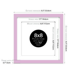 "8X8"" Lilac Picture Frame - 8X8"" Square Frame With 7X7"" Mount For 8X8""/7X7"" Pictures Art Deco Style Frame For Home Décor, 1 Pack" - thumbnail 2